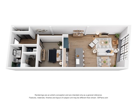 Floor plan for 1 bed, 1 bath, 790 sqft